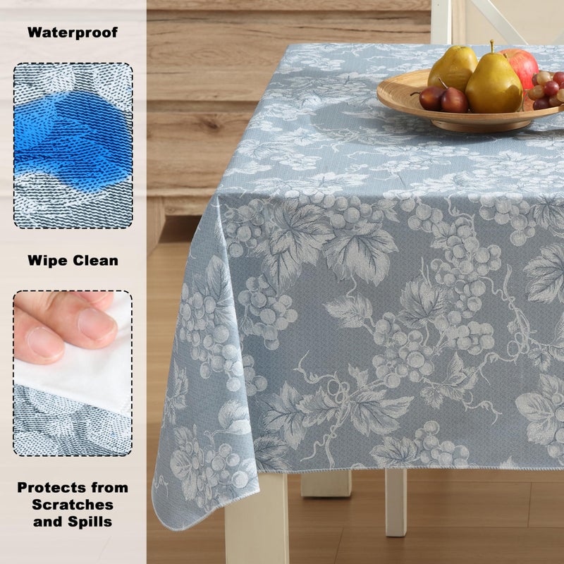 Lintex Home Bargains Plus 60 x 84 Inch Rectangle Vinyl Tablecloth with Flannel Backing, Traditional Grapevine Print, Waterproof Indoor Outdoor Dining Room, Party and Banquet Table Cover, Blue - Image 3
